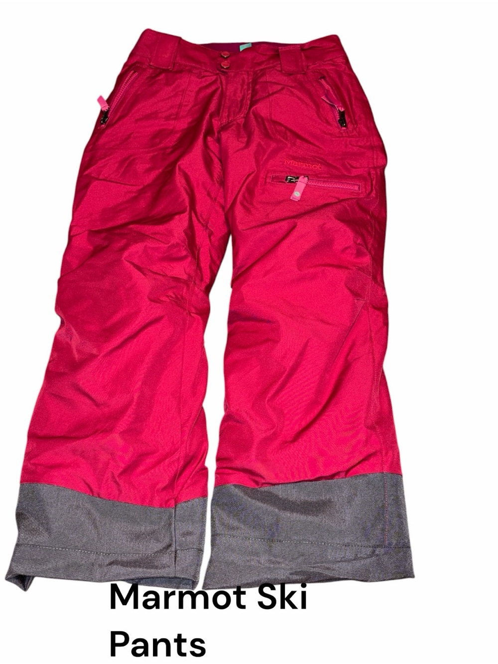 Marmot Bright Pink Girls' Ski Pants with Gray Cuffs
